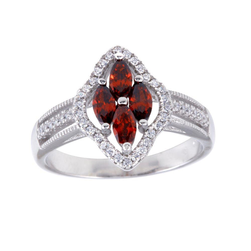 Silver 925 Rhodium Plated 4 Red Marquise Center CZ Ring - BGR01253RED | Silver Palace Inc.
