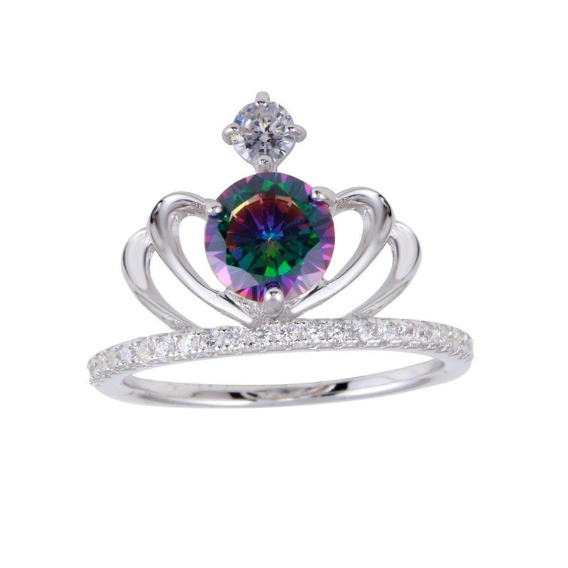 Silver 925 Rhodium Plated Crown Synthetic Mystic Topaz CZ Ring - BGR01255 | Silver Palace Inc.