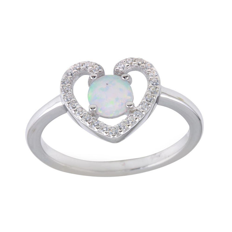 Silver 925 Rhodium Plated Heart Synthetic Opal Center CZ Ring - BGR01256 | Silver Palace Inc.