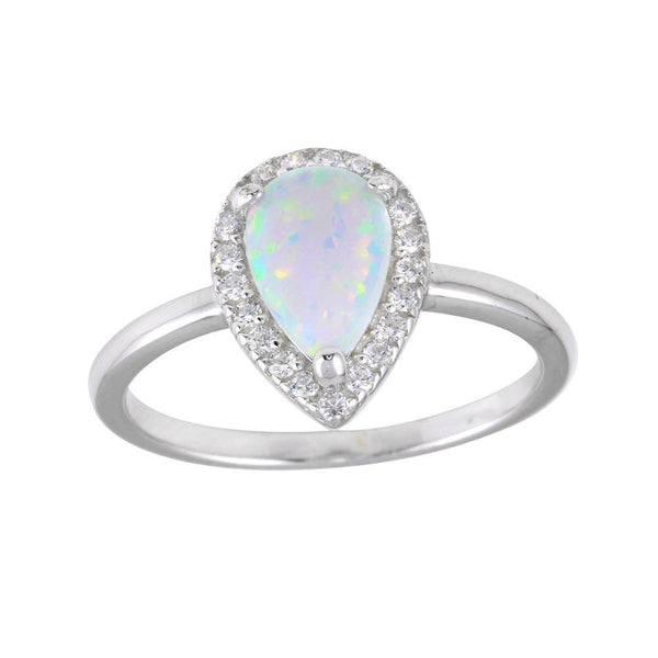 Silver 925 Rhodium Plated Teardrop Synthetic Opal CZ Ring - BGR01258 | Silver Palace Inc.