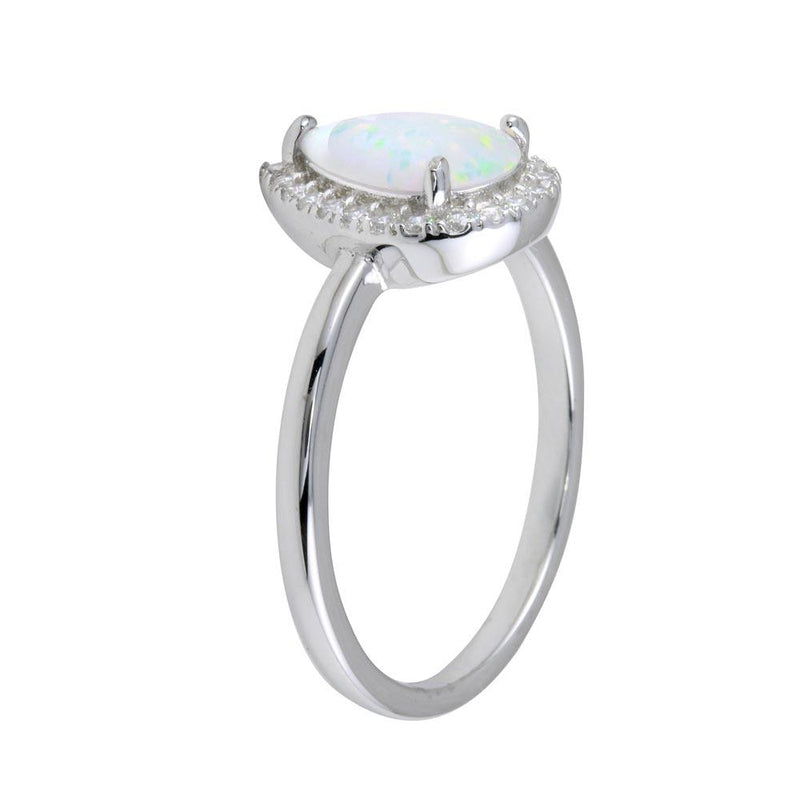 Rhodium Plated 925 Sterling Silver Teardrop Synthetic Opal CZ Ring - BGR01258