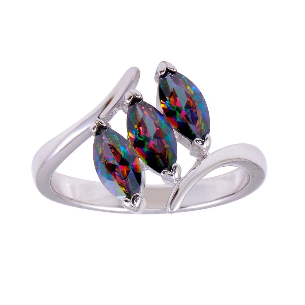 Silver 925 Rhodium Plated 3 Oval Mystic Topaz CZ Ring - BGR01260 | Silver Palace Inc.