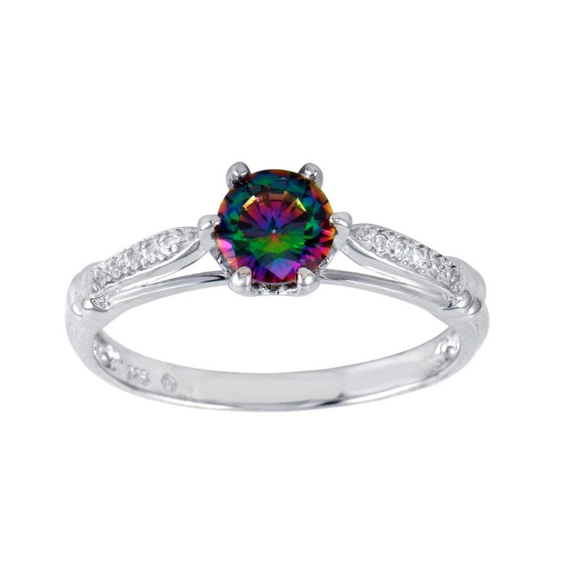 Silver 925 Rhodium Plated Oval Solitaire Synthetic Mystic Topaz CZ Ring - BGR01262 | Silver Palace Inc.