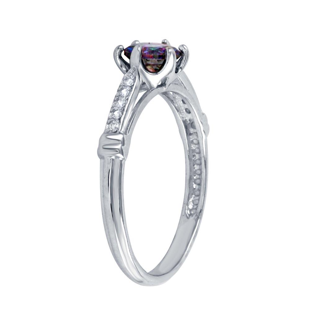 Rhodium Plated 925 Sterling Silver Oval Solitaire Synthetic Mystic Top