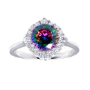 Silver 925 Rhodium Plated Round Halo Mystic Topaz CZ Ring - BGR01263 | Silver Palace Inc.
