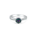 Silver 925 Rhodium Plated Round Mystic Topaz CZ Ring - BGR01264 | Silver Palace Inc.