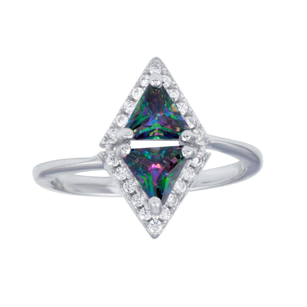 Silver 925 Rhodium Plated Diamond-Shaped Halo Mystic Topaz CZ Ring - BGR01265 | Silver Palace Inc.