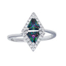 Silver 925 Rhodium Plated Diamond-Shaped Halo Mystic Topaz CZ Ring - BGR01265 | Silver Palace Inc.
