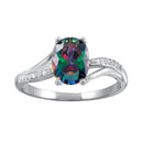 Silver 925 Rhodium Plated Oval Mystic Topaz CZ Ring - BGR01266 | Silver Palace Inc.
