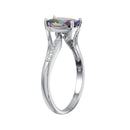 Rhodium Plated 925 Sterling Silver Oval Mystic Topaz CZ Ring - BGR01266