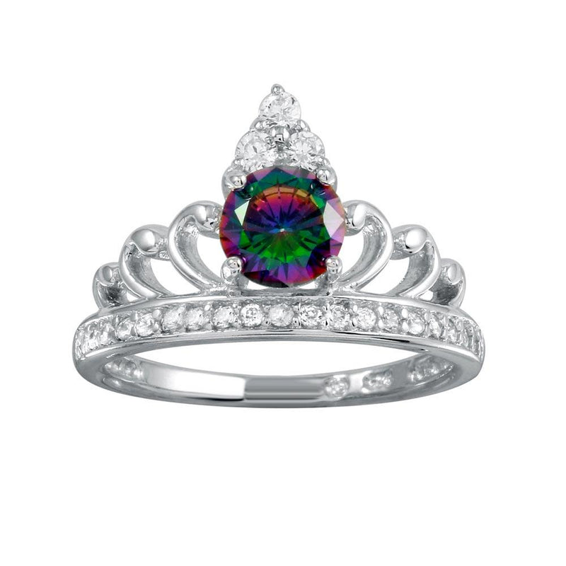 Silver 925 Rhodium Plated Crown Synthetic Mystic Topaz CZ Ring - BGR01267 | Silver Palace Inc.