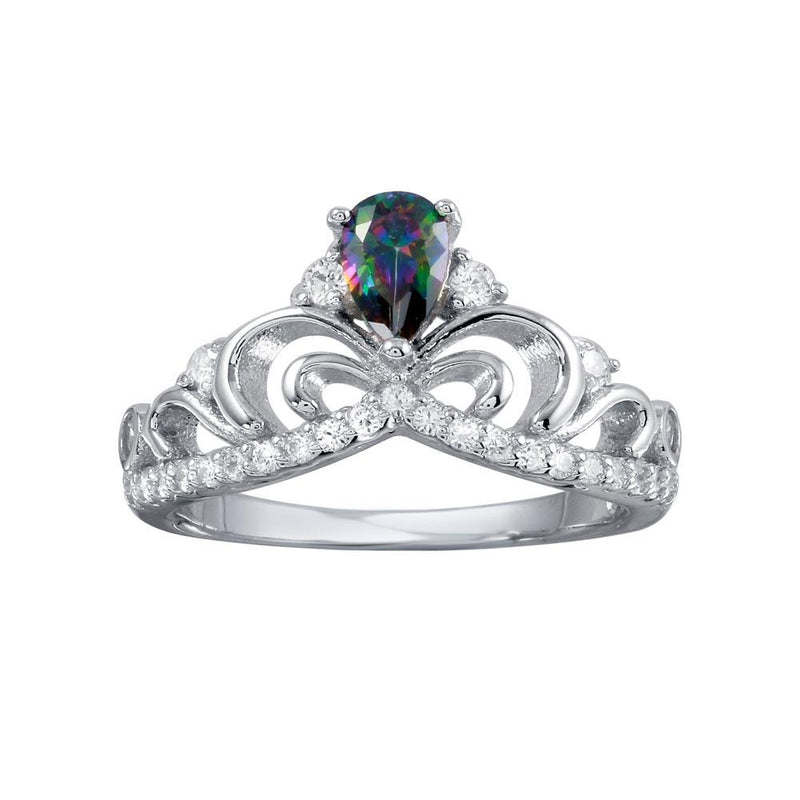 Silver 925 Rhodium Plated Crown Synthetic Mystic Topaz CZ Ring - BGR01268 | Silver Palace Inc.