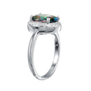 Rhodium Plated 925 Sterling Silver Oval Halo Mystic Topaz CZ Ring - BGR01269