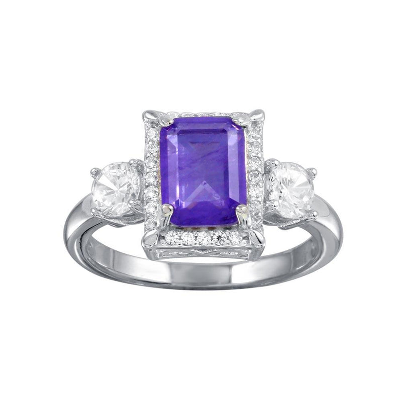 Silver 925 Rhodium Plated Purple Center Halo CZ Ring - BGR01270 | Silver Palace Inc.