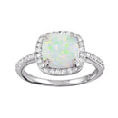 Silver 925 Rhodium Plated Square Halo Opal CZ Ring - BGR01271 | Silver Palace Inc.