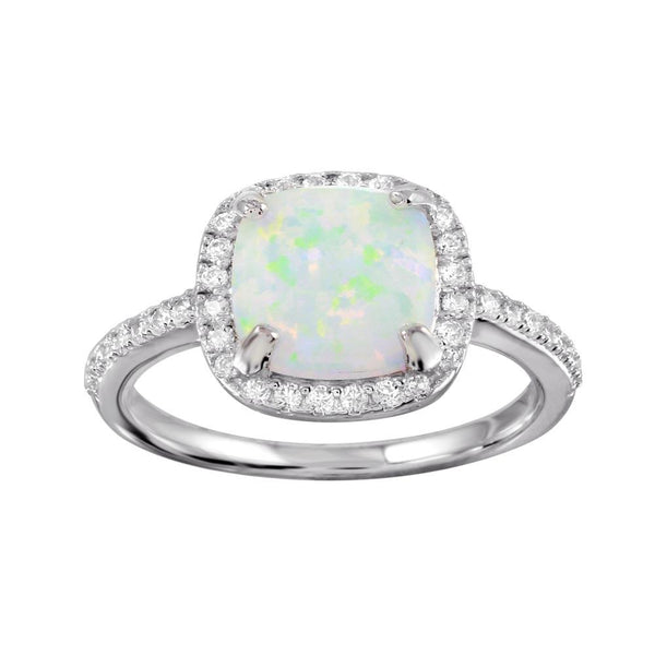 Silver 925 Rhodium Plated Square Halo Opal CZ Ring - BGR01271 | Silver Palace Inc.