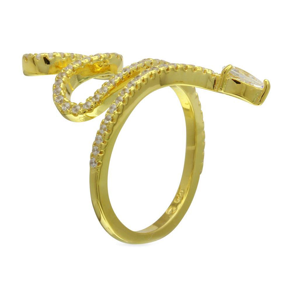 Anillo de plata de ley 925 bañado en oro con diseño de serpiente y circonitas - BGR01274