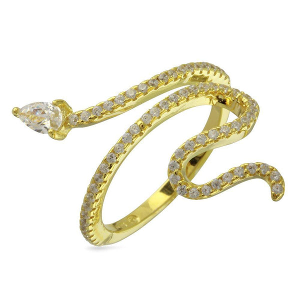 Silver 925 Gold Plated Snake Design with CZ Ring - BGR01274 | Silver Palace Inc.