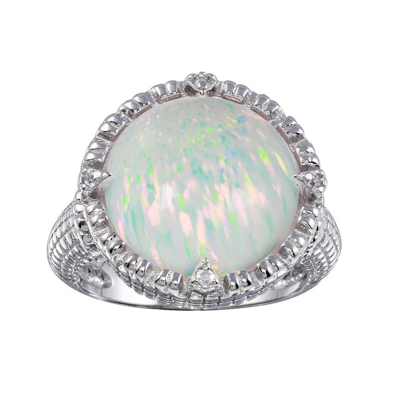 Silver 925 Rhodium Plated Round Opal Stone Ring with CZ - BGR01285 | Silver Palace Inc.