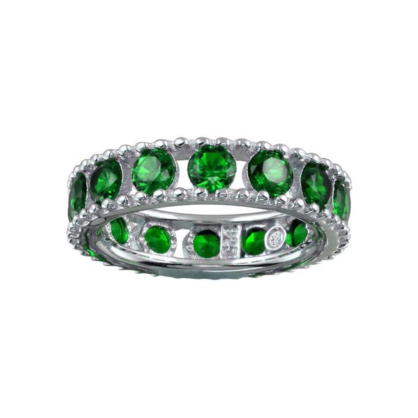 Rhodium Plated 925 Sterling Silver Round Green CZ Band - BGR01293GRN | Silver Palace Inc.