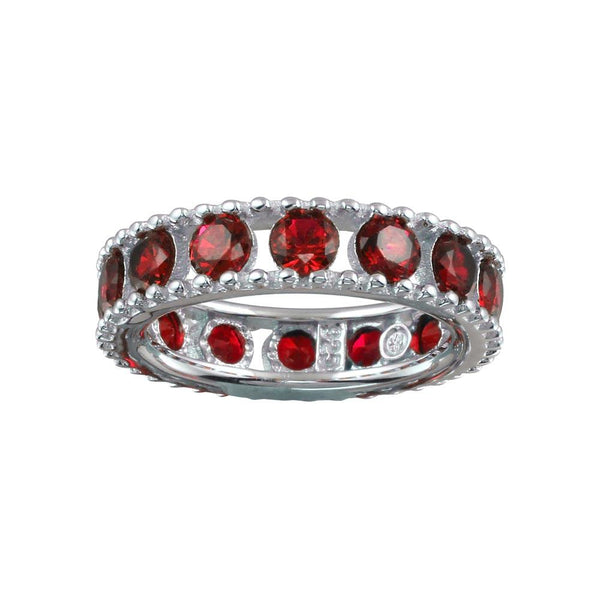 Rhodium Plated 925 Sterling Silver Round Red CZ Band - BGR01293RED | Silver Palace Inc.