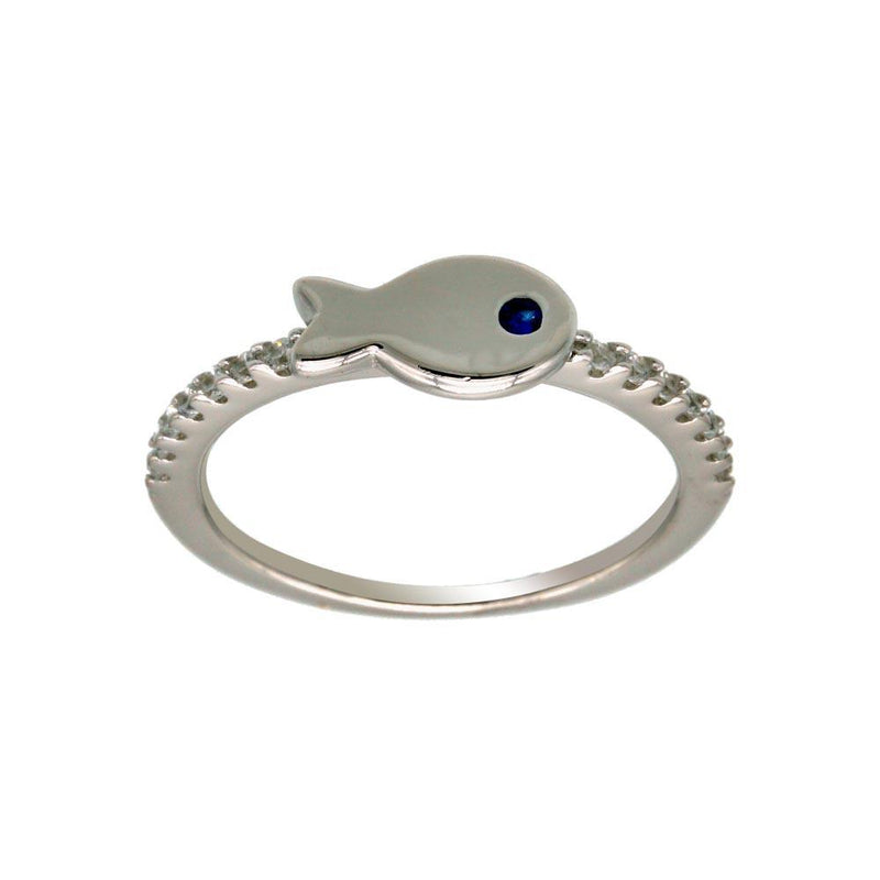 Silver 925 Rhodium Plated Fish Ring with CZ Shank - BGR01296 | Silver Palace Inc.