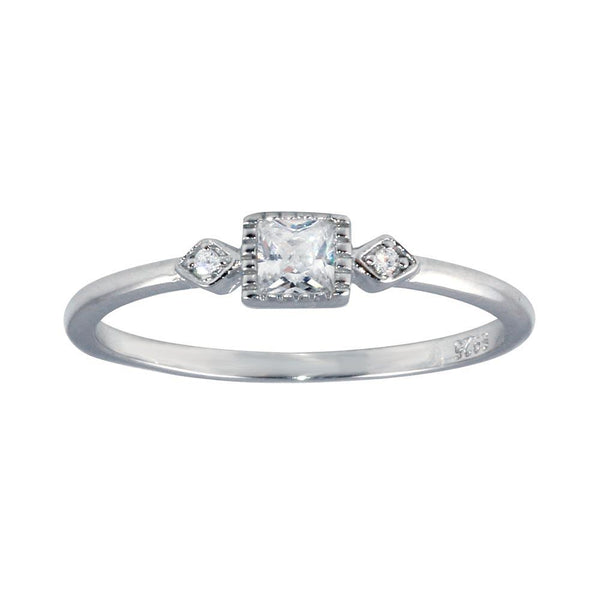 Rhodium Plated 925 Sterling Silver Square CZ Center Ring - BGR01299 | Silver Palace Inc.