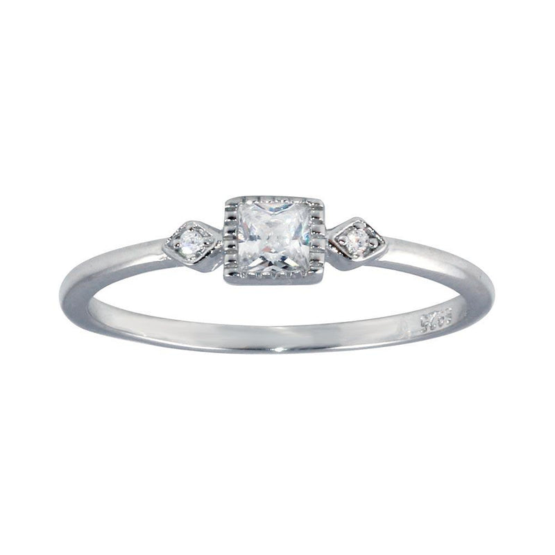 Silver 925 Rhodium Plated Square CZ Center Ring - BGR01299 | Silver Palace Inc.