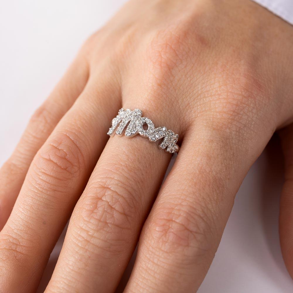 アクセサリー keiju mom ring Silver925 Rhodium Plated 925 Sterling Silver CZ Mom Ring - BGR01301 | Silver