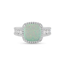 Rhodium Plated 925 Sterling Silver Opal Stone With CZ Ring - BGR01314