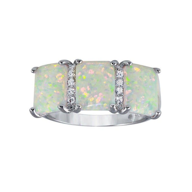 Rhodium Plated 925 Sterling Silver Triple Square Synthetic Opal CZ Ring - BGR01305 | Silver Palace Inc.