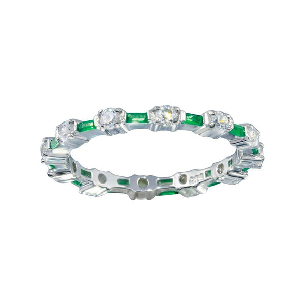 Silver 925 Alternating Green Clear CZ Eternity Band - BGR01311GRN | Silver Palace Inc.