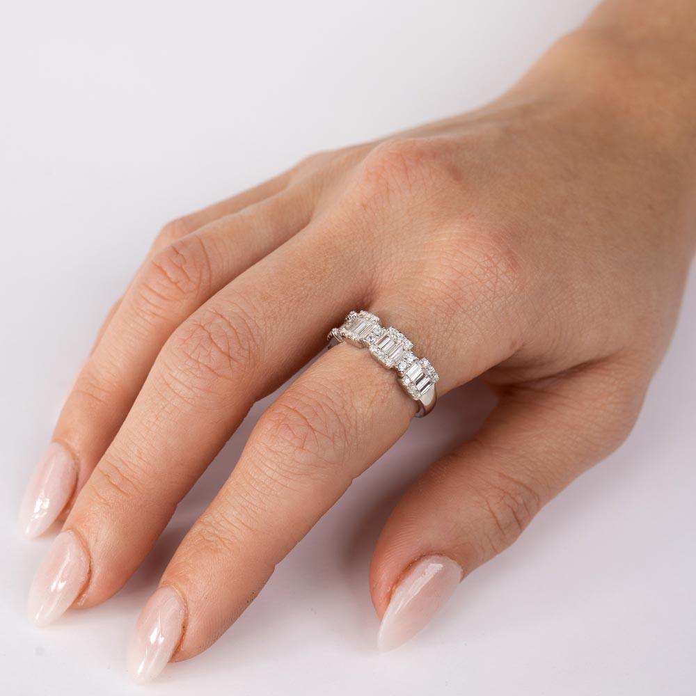 Rhodium Plated 925 Sterling Silver 5 Station Baguette CZ Ring - BGR01312