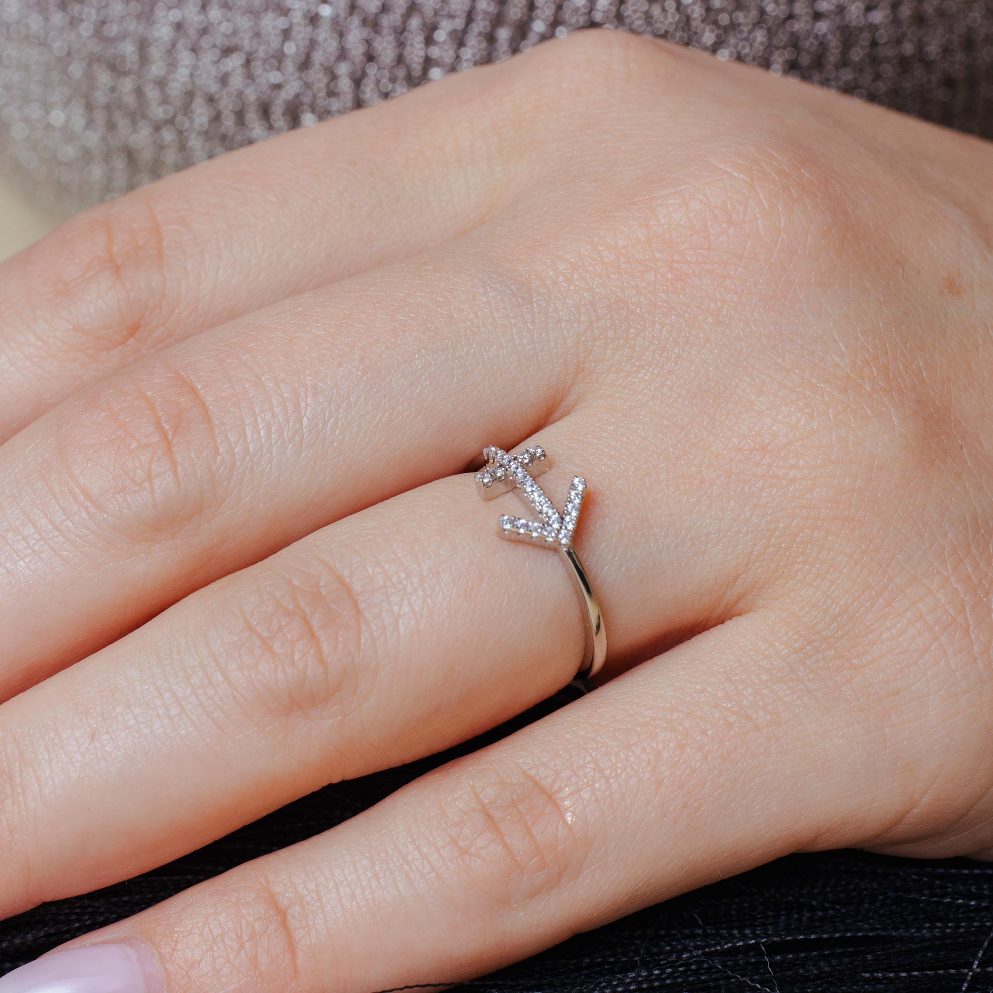 Rhodium Plated 925 Sterling Silver Sagittarius CZ Zodiac Sign Ring
