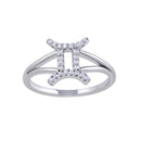 Rhodium Plated 925 Sterling Silver Gemini CZ Zodiac Sign Ring - BGR01323 | Silver Palace Inc.