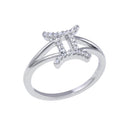 Rhodium Plated 925 Sterling Silver Gemini CZ Zodiac Sign Ring - BGR01323