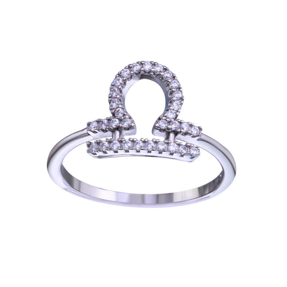 Rhodium Plated 925 Sterling Silver Libra CZ Zodiac Sign Ring - BGR01328 | Silver Palace Inc.