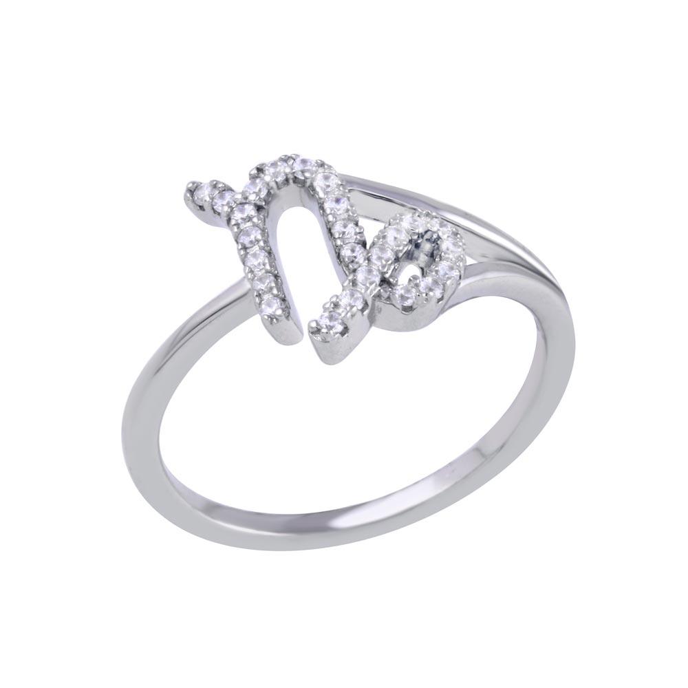 Rhodium Plated 925 Sterling Silver Capricorn CZ Zodiac Sign Ring - BGR01330