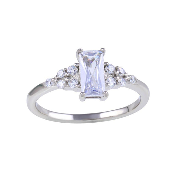 Rhodium Plated 925 Sterling Silver Clear Baguette and CZ Ring - BGR01331 | Silver Palace Inc.