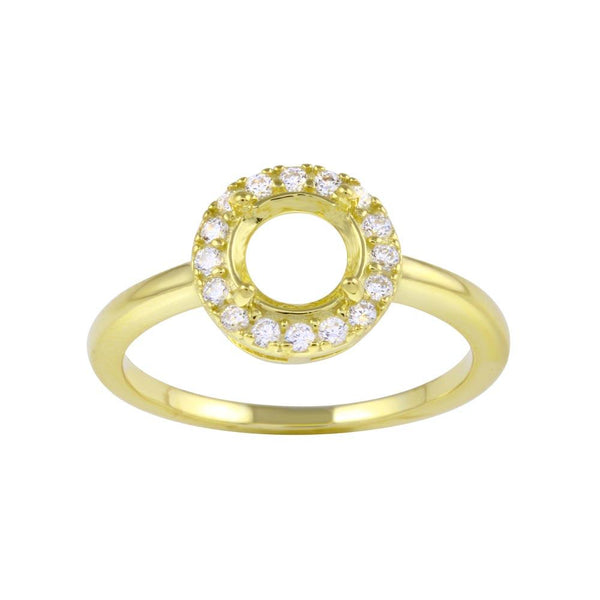 Silver 925 Gold Plated Clear CZ Round Mounting Ring - BGR01333GP | Silver Palace Inc.
