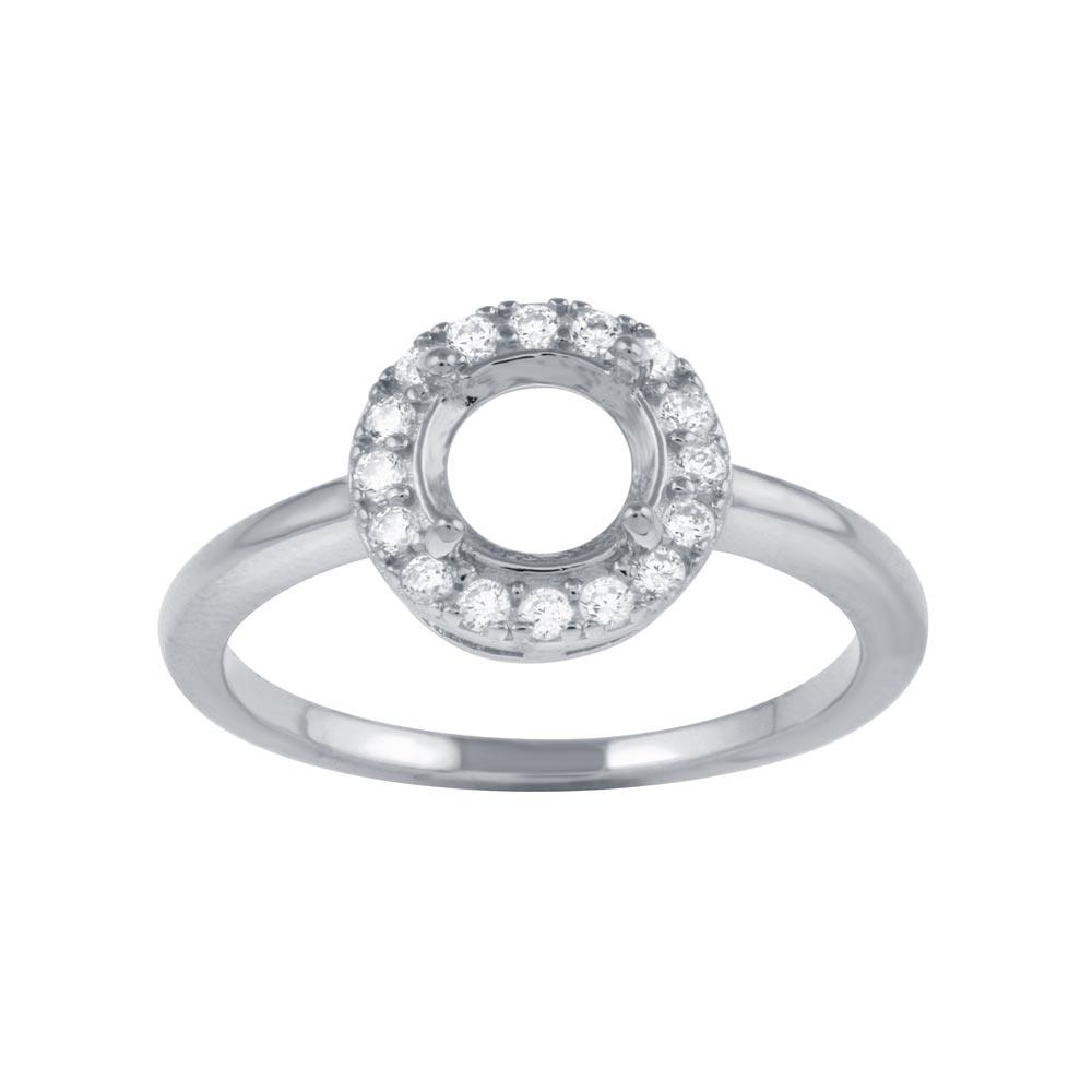 Rhodium Plated 925 Sterling Silver Clear CZ Round Mounting Ring - BGR01333 | Silver Palace Inc.