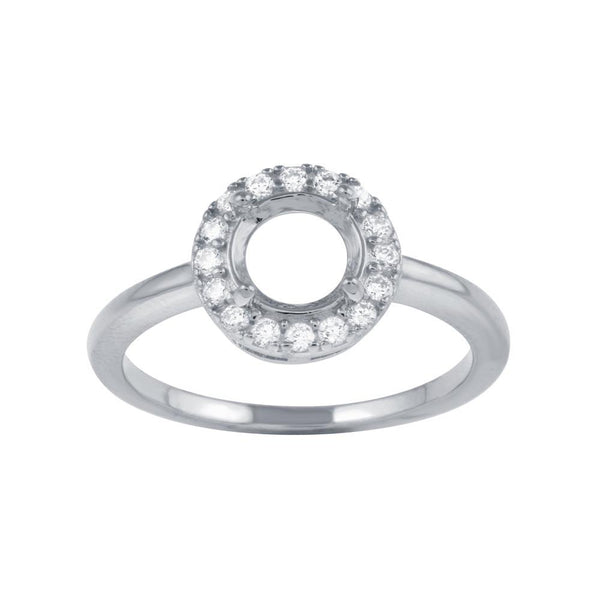 Silver 925 Rhodium Plated Clear CZ Round Mounting Ring - BGR01333 | Silver Palace Inc.
