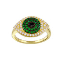 Silver 925 Gold Plated Black Green Clear CZ Evil Eye Ring - BGR01337 | Silver Palace Inc.