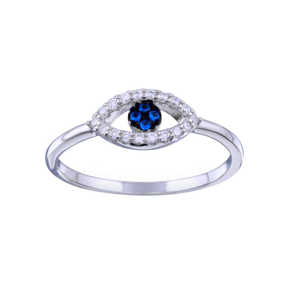 Evil Eye Ring Blue Rhodium-plated Sterling Silver, 6 Evil Eye Ring Blue Rhodium-plated Sterling Silver, 6