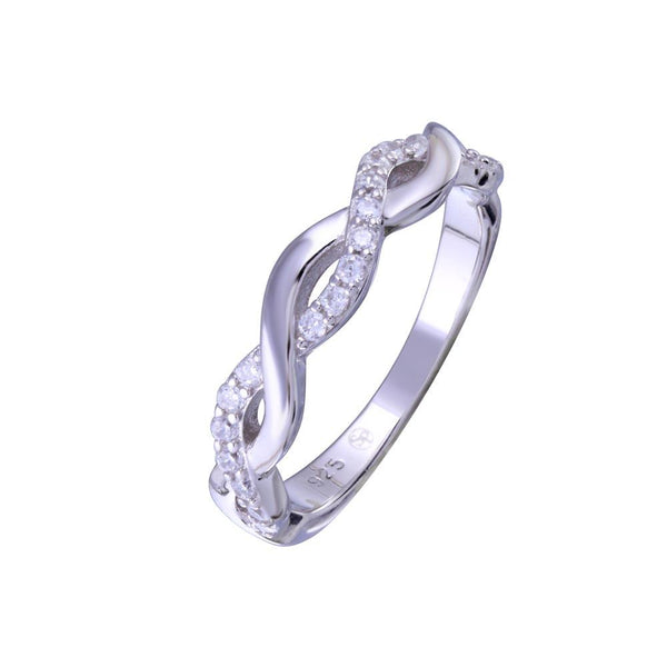 Rhodium Plated 925 Sterling Silver Twisted Clear CZ Ring - BGR01341 | Silver Palace Inc.