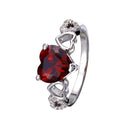 Anillo de plata de ley 925 rodiada con circonitas rojas y transparentes y forma de corazón - BGR01342