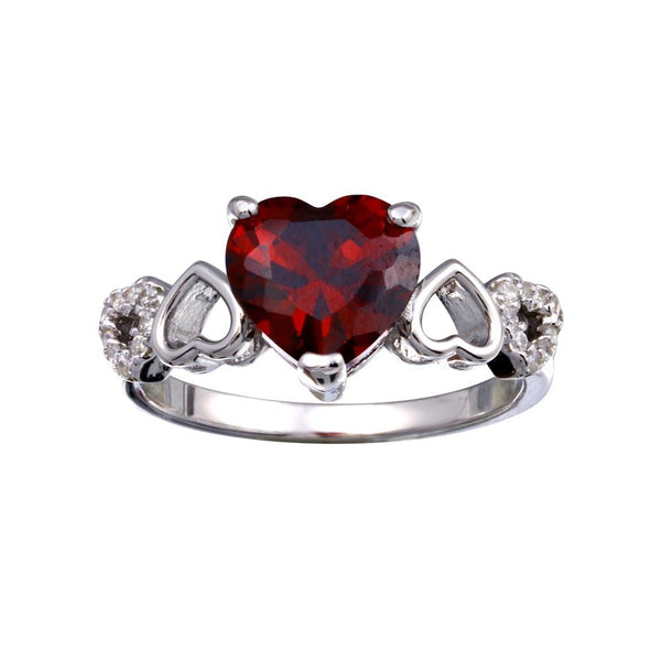 Silver 925 Rhodium Plated Heart Red and Clear CZ W- Heart Shank Ring - BGR01342 | Silver Palace Inc.