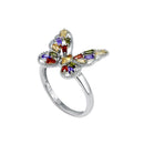Anillo de mariposa con circonitas cúbicas baguette multicolor en plata de ley 925 rodiada - BGR01345
