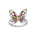 Rhodium Plated 925 Sterling Silver Multi Color Baguette CZ Butterfly Ring - BGR01345 | Silver Palace Inc.