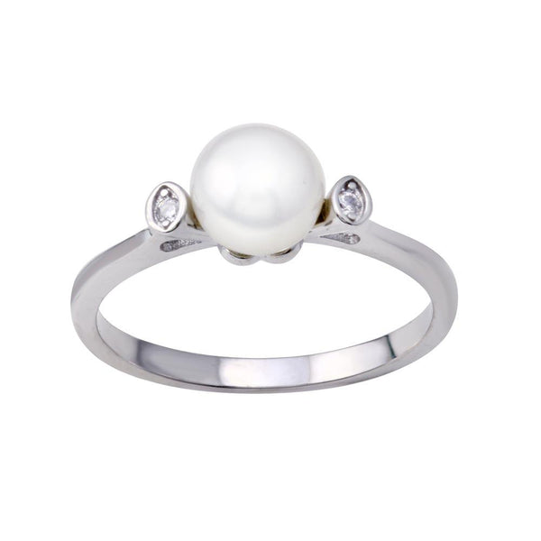Silver 925 Rhodium Plated Mother of Pearl Clear CZ Ring - BGR01346 | Silver Palace Inc.